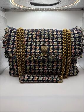 Kurt Geiger Classic Tweed Chain Shoulder Bag - Multicolor Navy Tweed